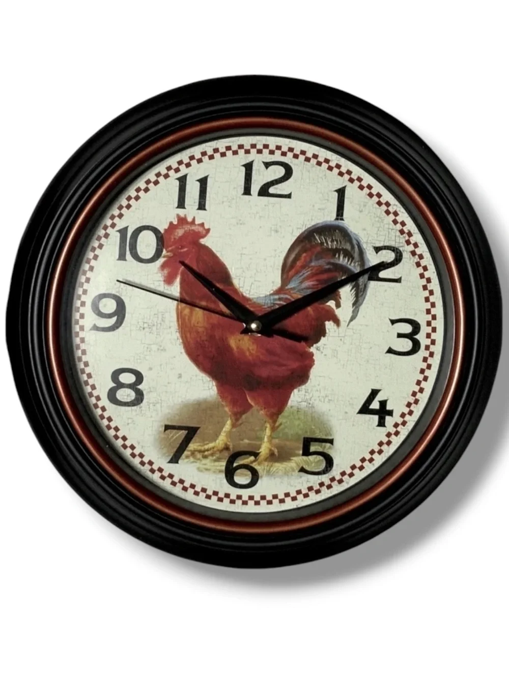 Clock Farmhouse Rooster Quartz Analog Primitive Wall Hanging 12 in Round Black